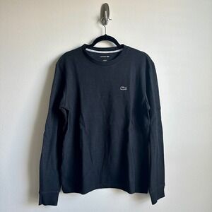 Lacoste Shirt Mens Small Black Waffle Knit Crewneck Long Sleeve‎ Sleepwear Logo